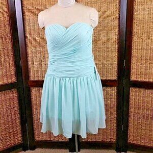 OK Bridal Light Blue Strapless Mini Dress Ruched Corset Bodice Size 12